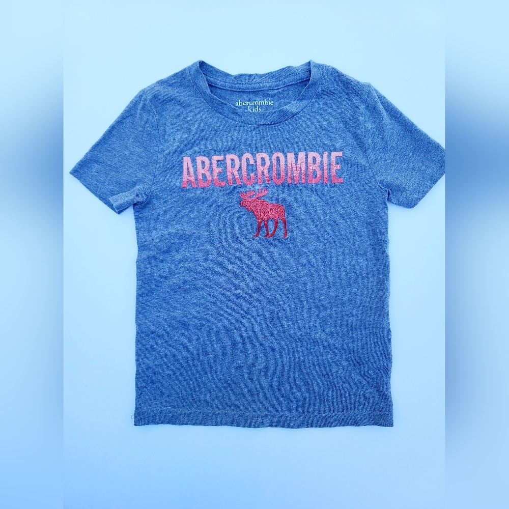 Abercrombie Kids 5/6 Embroidered Ombre Pink Graphic Logo Short Sleeve Tee Shirt
